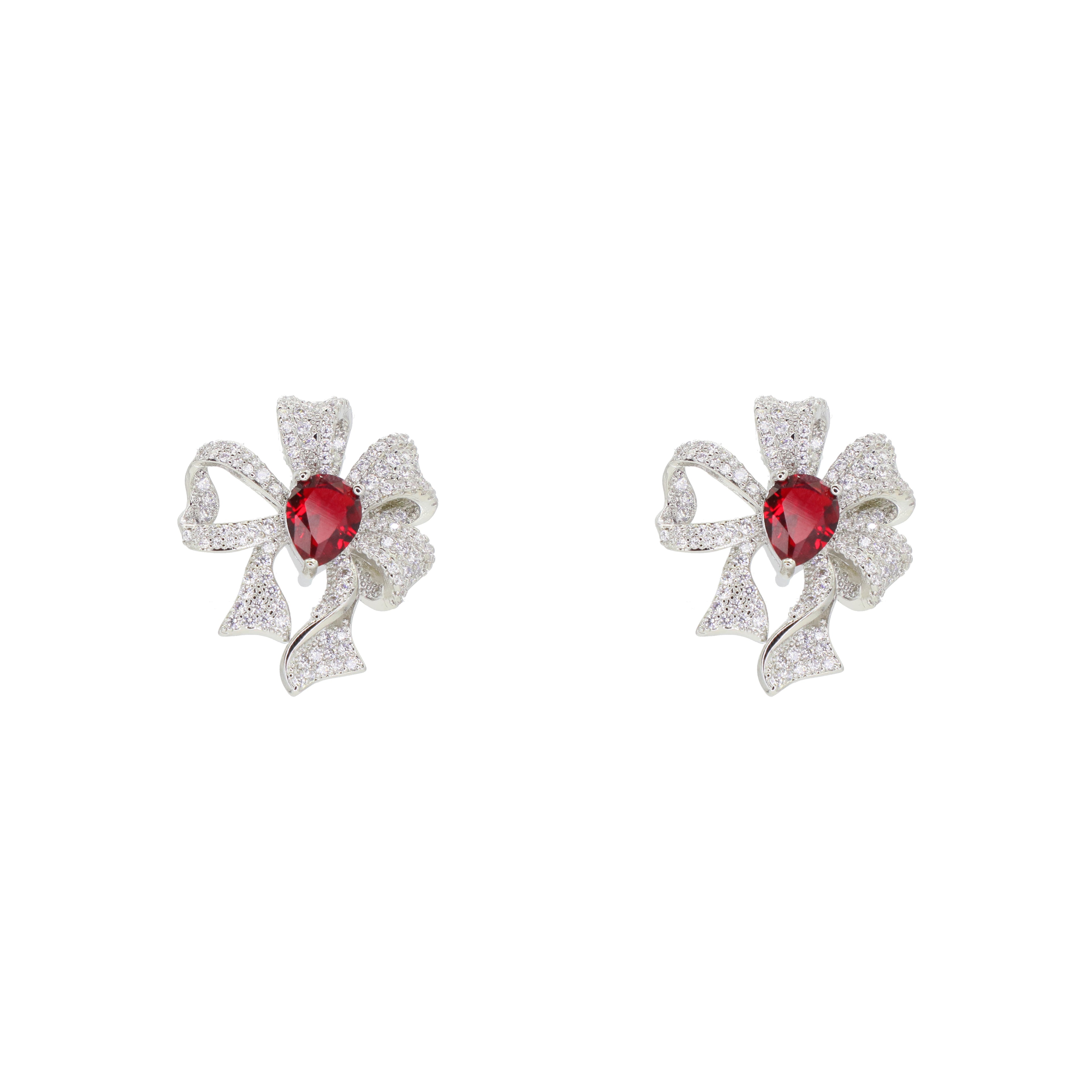 Julianne Scarlet Ribbon Zirconia Earrings
